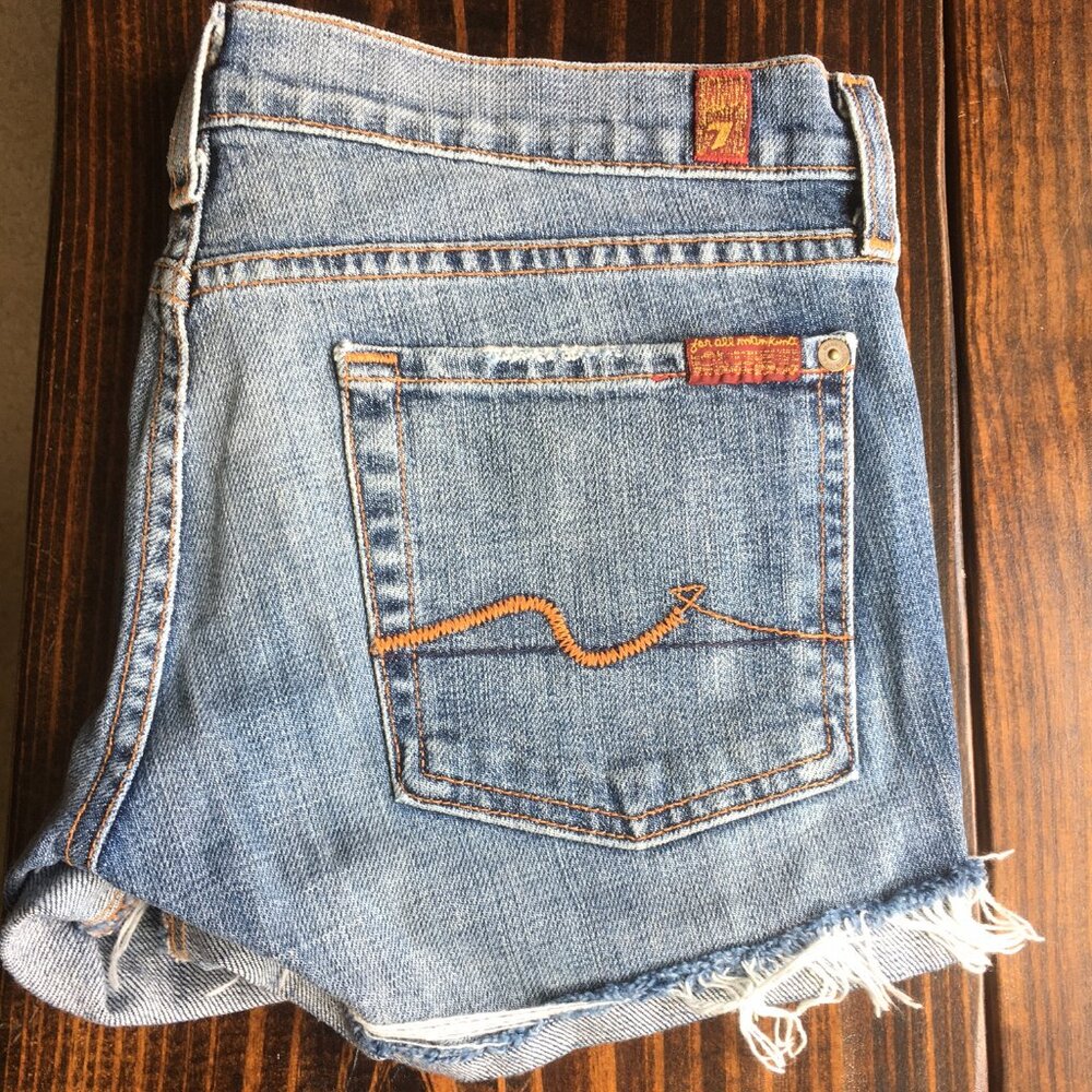7 for all Mankind Roxanne denim cut off low rise designer jean shorts - size 27